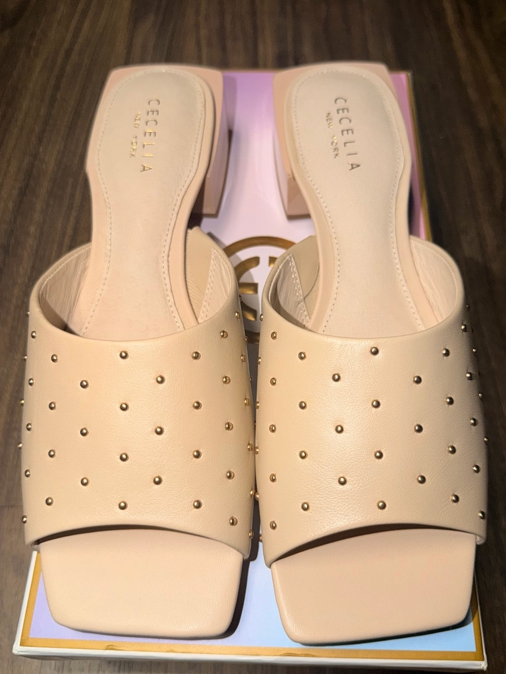 CECILIA NEW YORK Blush Slide Mules with Gold Studs - Picture 2 of 5